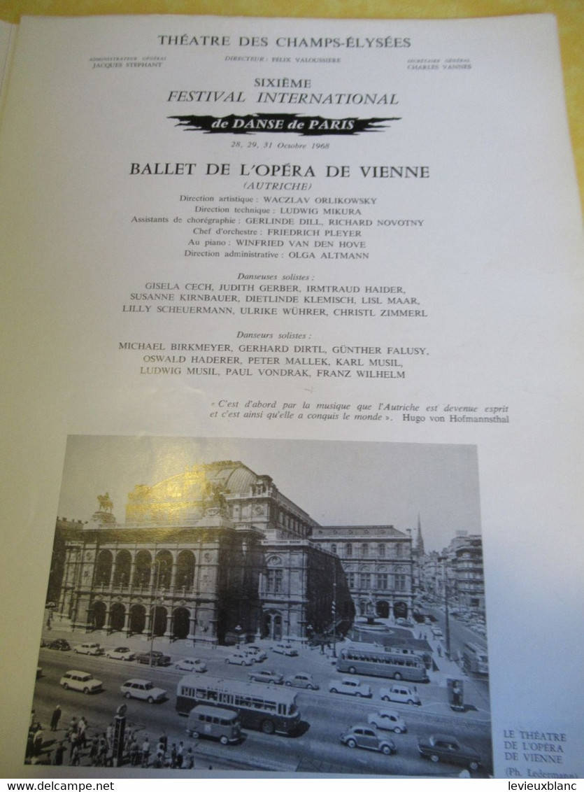 Programme ancien/Danse/ 6éme Festival International de danse de Paris/Théâtre des Champs Elysées/VIENNE/1968     PROG355