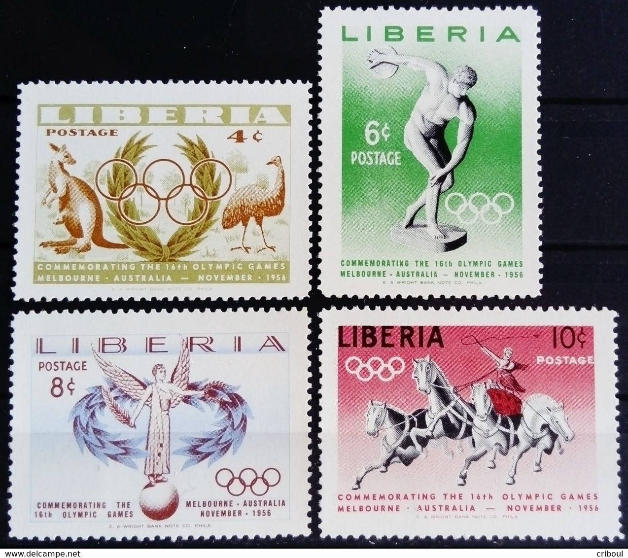 Liberia 1956 Sport Jeux Olympiques Olympic Games Animal Kangourou Oiseau Bird Yvert 336-339 ** MNH - Summer 1956: Melbourne