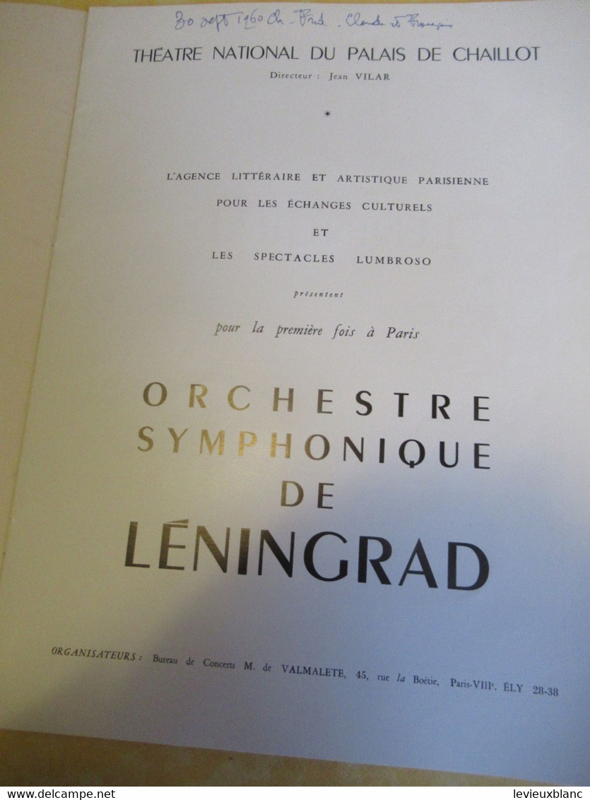 Programme Ancien/Musique/ Orchestre Symphonique De LENINGRAD/Théâtre National Du Palais De Chaillot/1960    PROG356 - Programma's