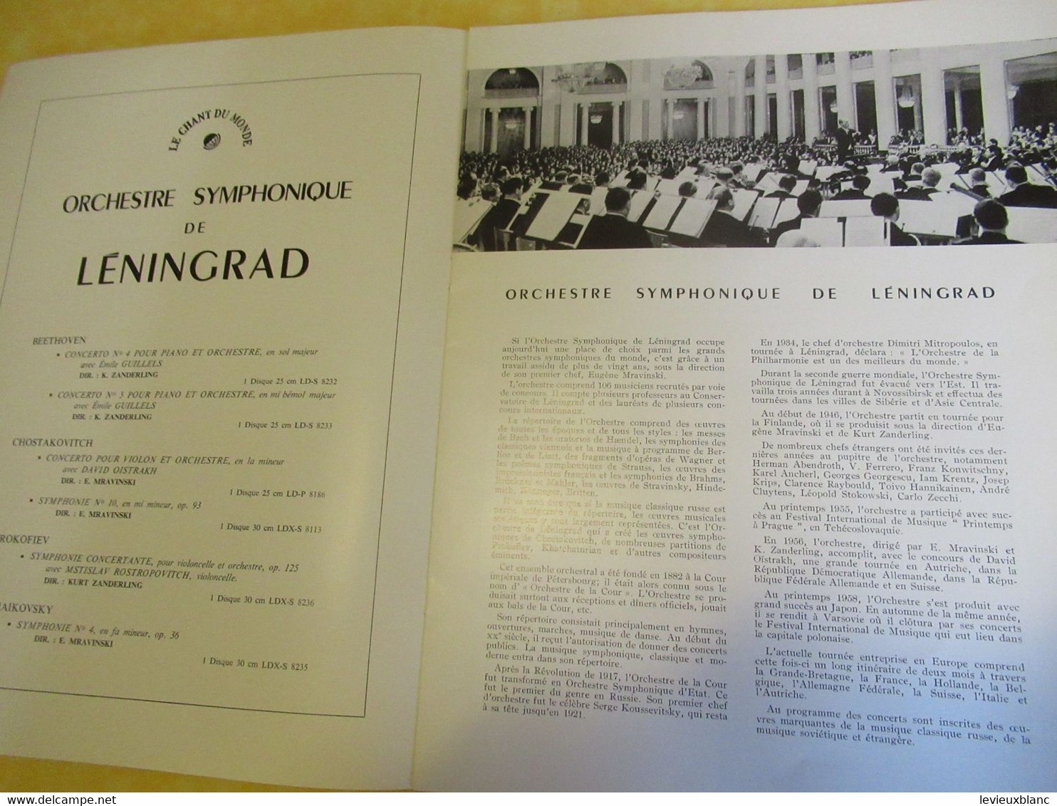 Programme Ancien/Musique/ Orchestre Symphonique De LENINGRAD/Théâtre National Du Palais De Chaillot/1960    PROG356 - Programma's