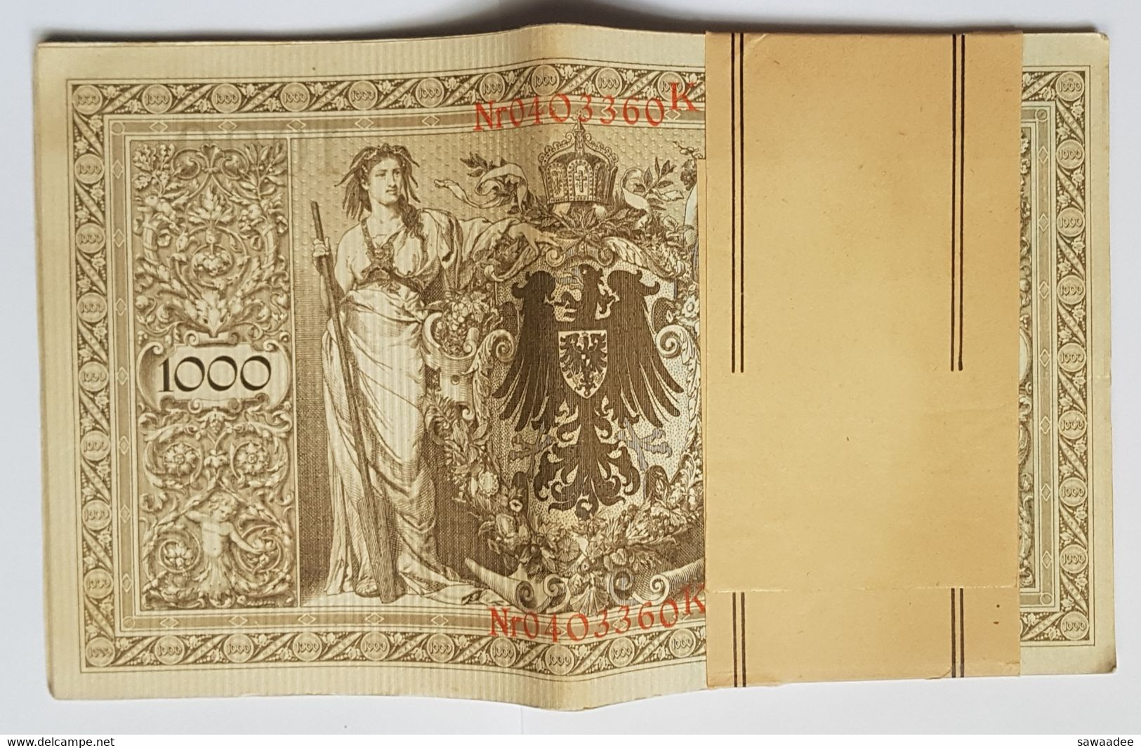 BILLET DE BANQUE - ALLEMAGNE (EMPIRE) - P.45b - 1910 - LIASSE DE 20 BILLETS DE 1000 MARK - BAGUE BERLIN - ALLEGORIE - 1.000 Mark