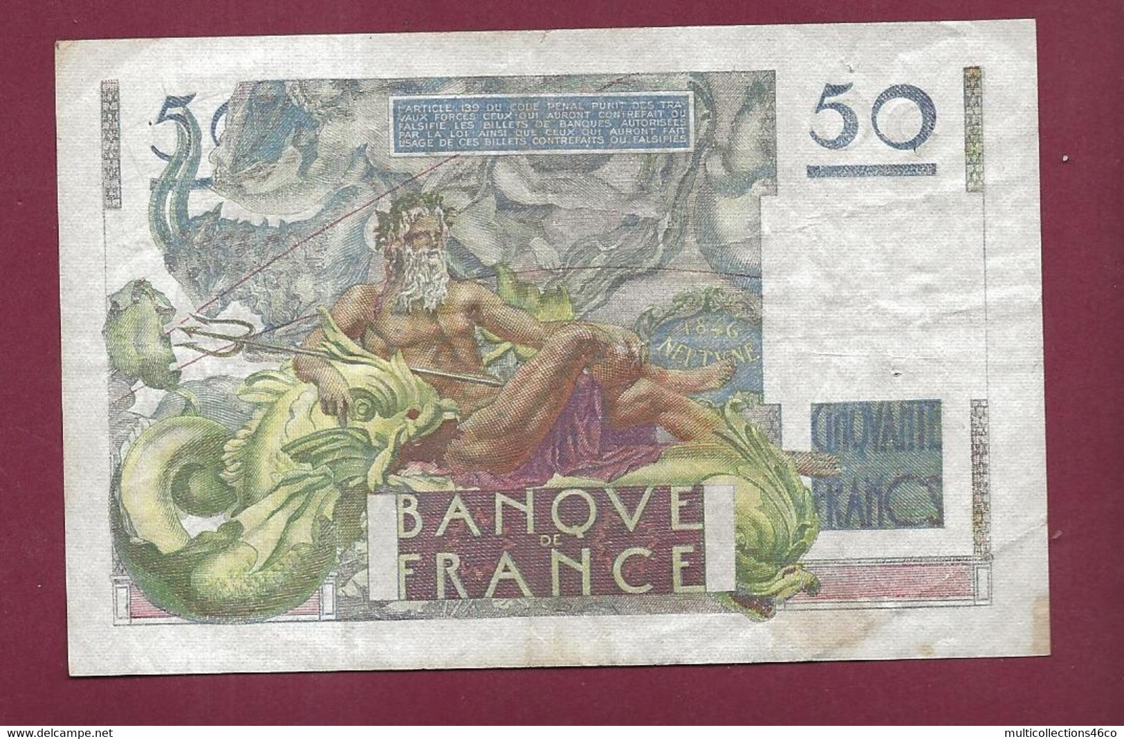 240223 - BILLET FRANCE - 50 Francs BANQUE DE FRANCE Le Verrier Neptune E166 - 24-8-1950 K N°45218 - 50 F 1946-1951 ''Le Verrier''