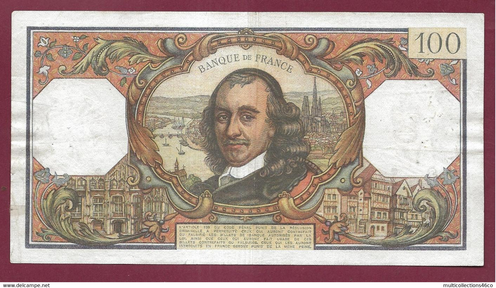 240223 - BILLET FRANCE - 100 Francs BANQUE DE FRANCE Corneille 3-9-1970 F - N°69066 T494 - 100 F 1964-1979 ''Corneille''