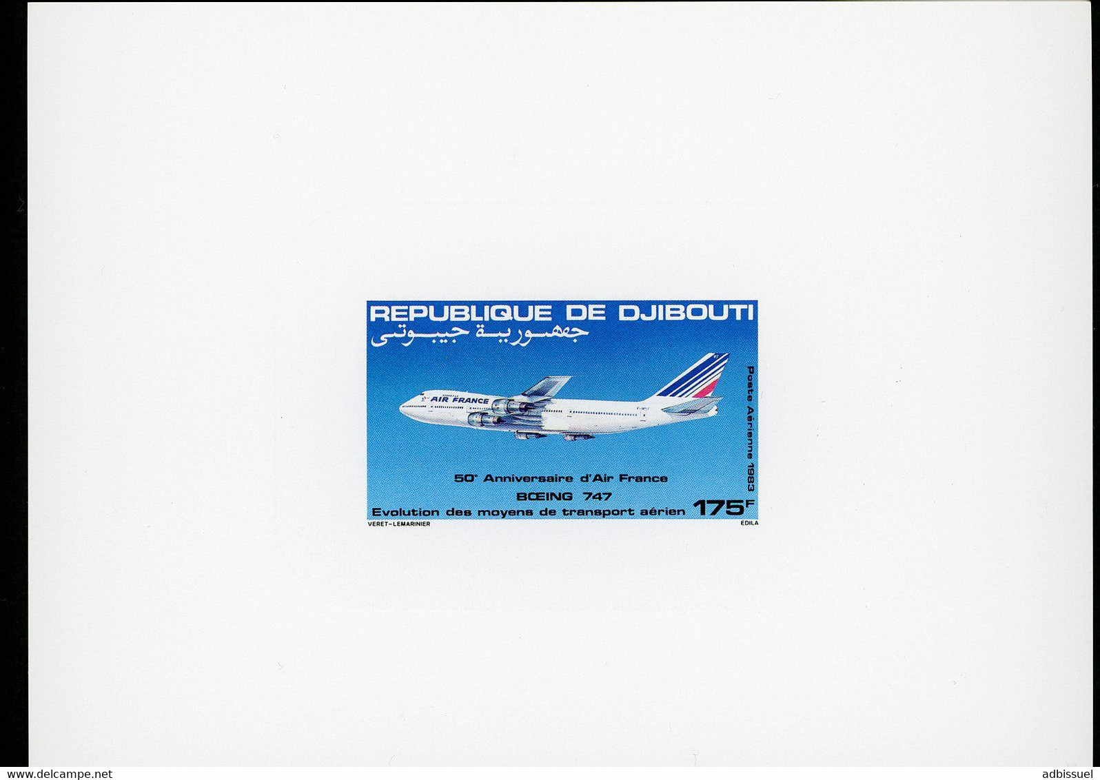 DJIBOUTI 3 Epreuves De Luxe De La Poste Aérienne Sur Papier Glacé N° 183 à 185 TRANSPORTS AERIENS - Airplanes