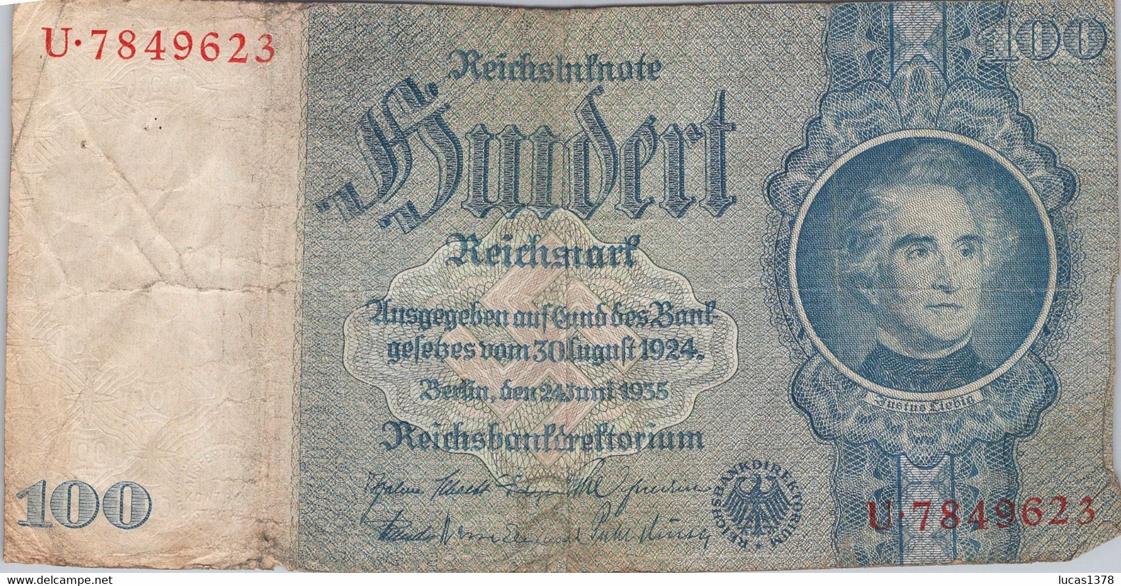 ALLEMAGNE / 100 MARK / REICHSBANKNOTE / 24 - 06 - 1935 - 100 Reichsmark