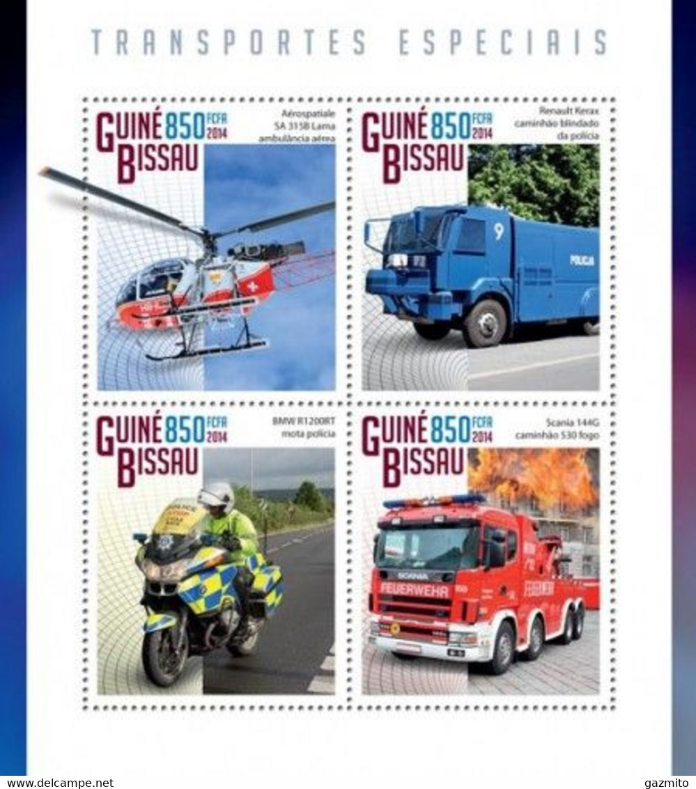 Guinea Bissau 2014, Special Transport, Ambulances, Helicopter, Police, Fire Engines, 4val In BF - Police - Gendarmerie