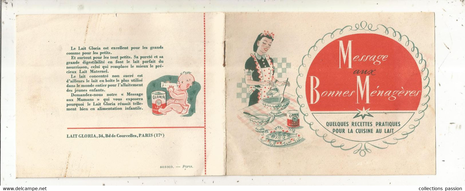 Publicité, Lait GLORIA, Message Aux Bonnes Ménagéres, Recettes : Cuisine Au Lait,  7 Pages,  4 Scans,  Frais Fr 1.75 E - Advertising