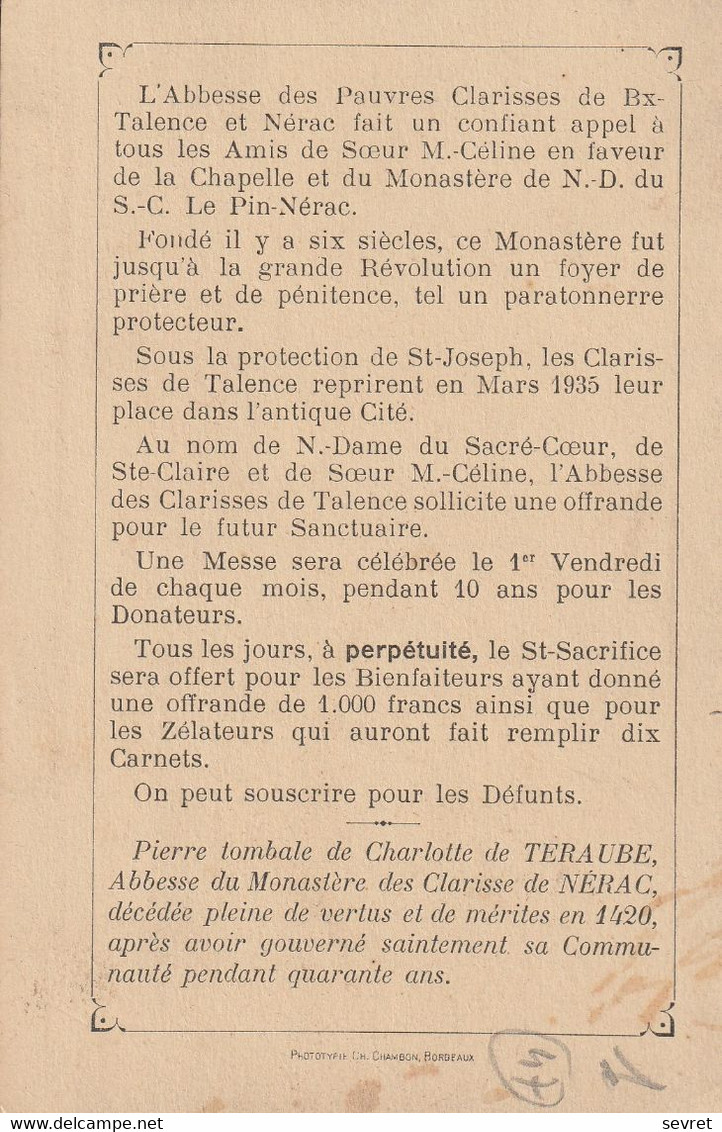 NERAC. - Pierre Tombale De Charlotte De TERAUBE, Abbesse Du Monastère Des Clarisses - Nerac