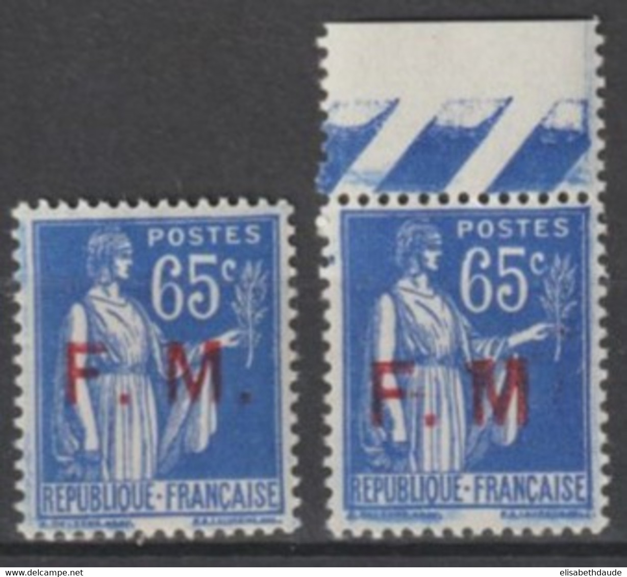 1937 - FM - VARIETE SANS POINT APRES M + NORMAL ! YVERT N°8+8a ** MNH - COTE = 62.8 EUR. - - Timbres De Franchise Militaire