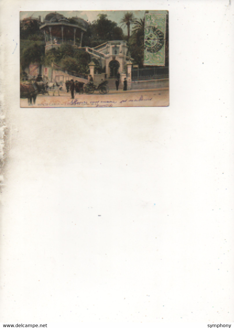 2 Timbres Albert 1er - 5 Ctes Vert-  1907 - Sur CPA Monte Carlo - L'escalier Du Casino -  2 Scans - - Covers & Documents