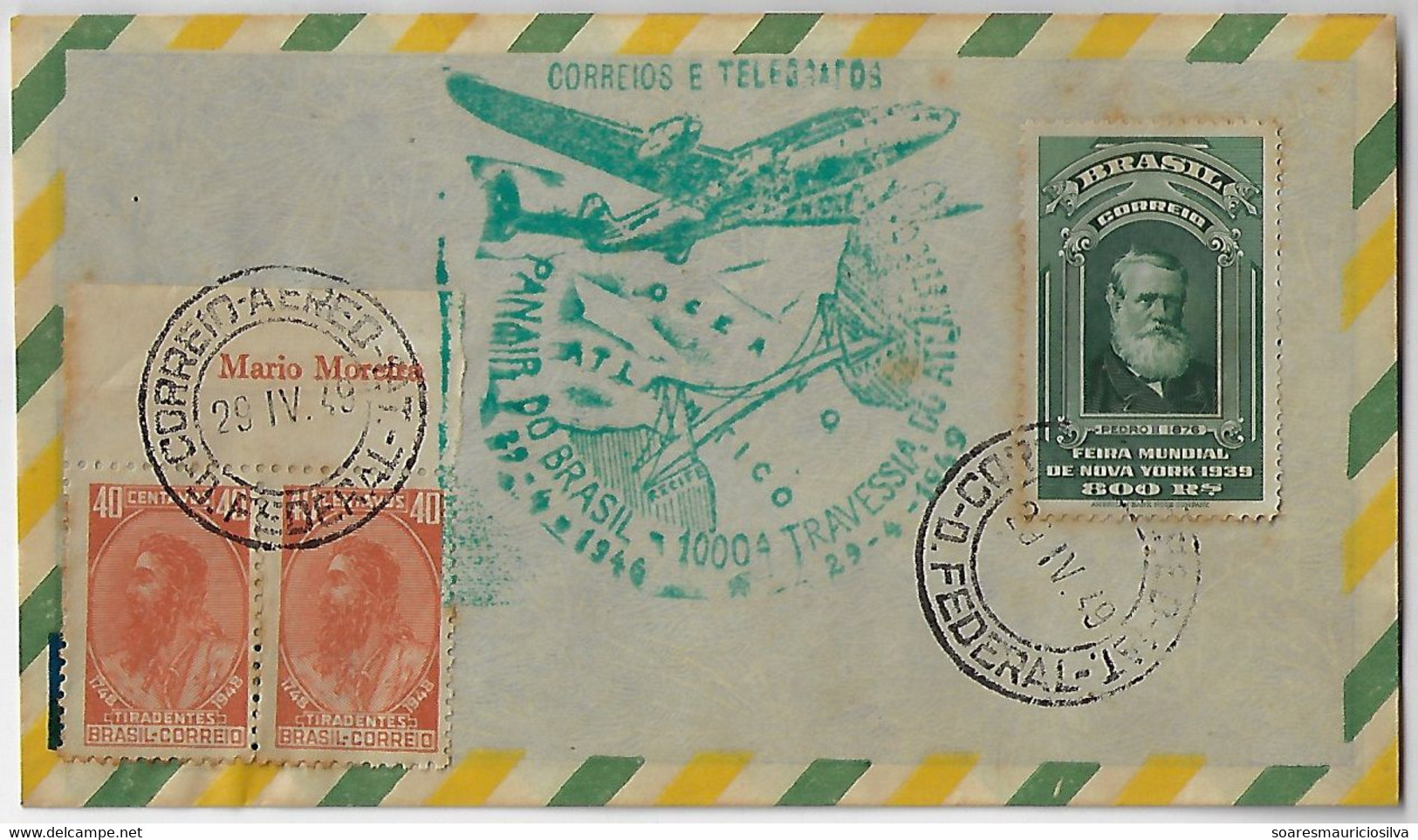 Brazil 1949 Cover With 3 Stamp And Cancel 1,000th Atlantic Crossing By Panair Constellation Airplane Transport - Aéreo (empresas Privadas)