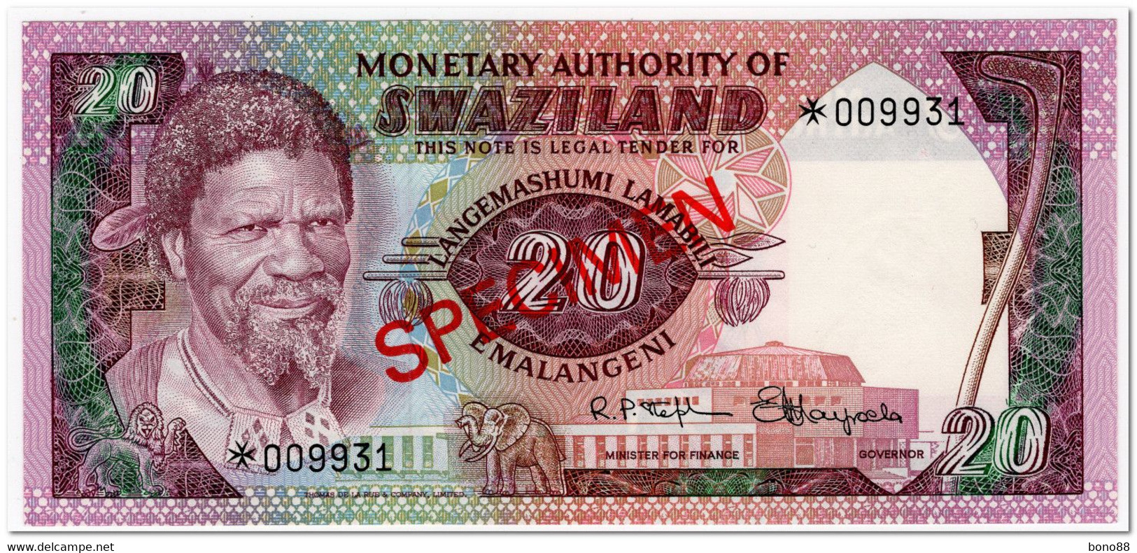 SWAZILAND,20 EMALANGENI,1978,P.5,SPECIMEN,UNC - Swasiland