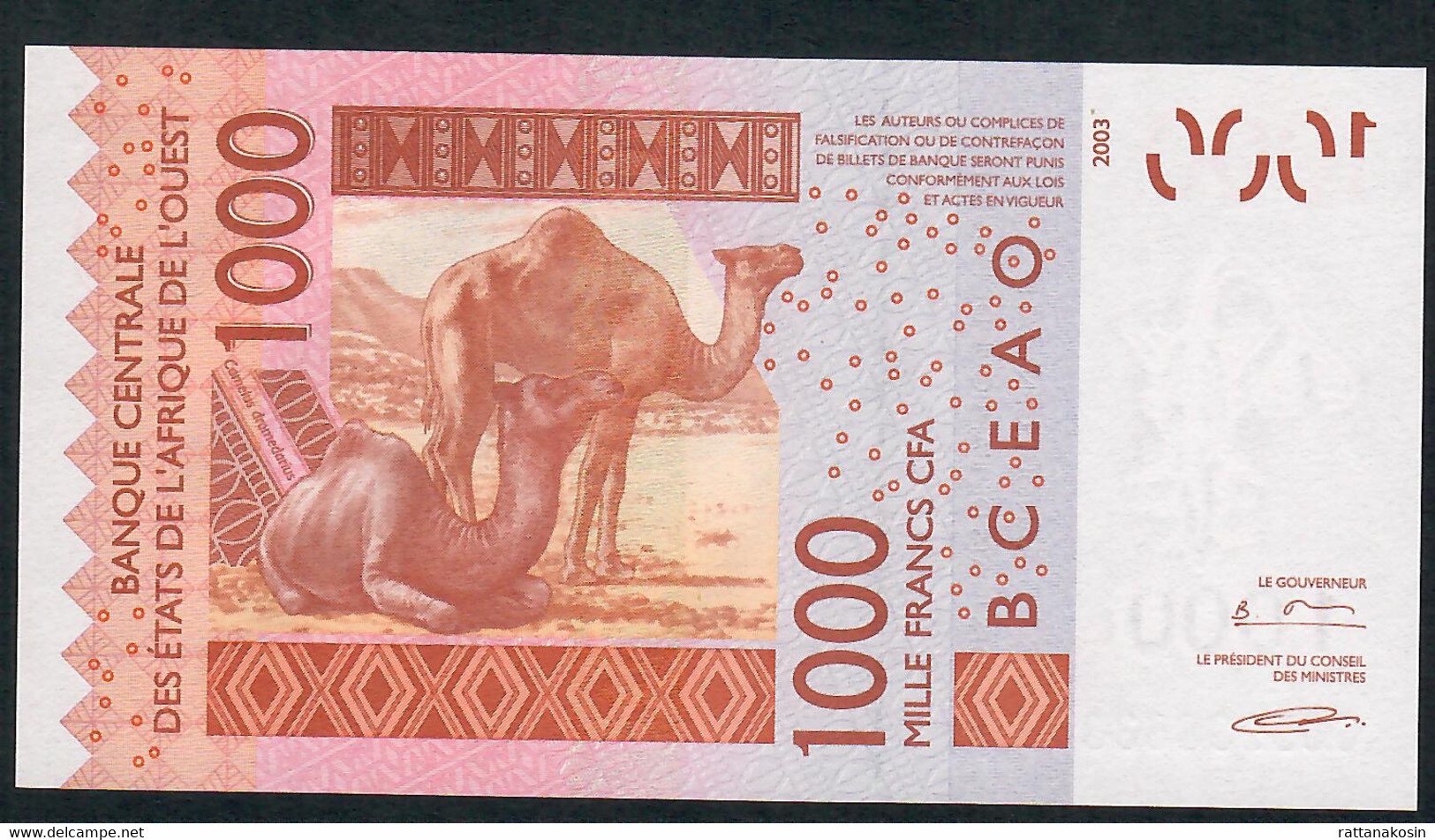 W.A.S. LETTER H NIGER P615Hd 1000 FRANCS (20)06 2006 Signature 33 UNC. - Westafrikanischer Staaten