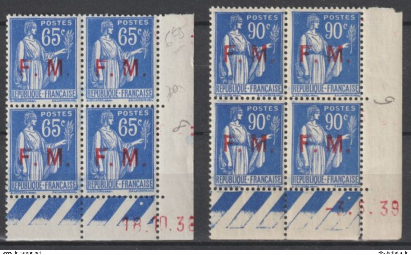 1938/39 - PAIX FM - BLOCS De 4 COIN DATE ! YVERT N°8/9 ** MNH - COTE = 13 EUR. - - 1930-1939