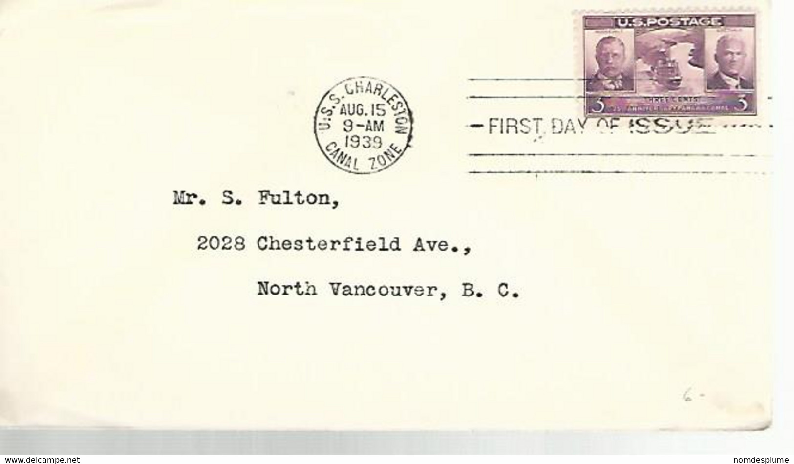 57744) USA Canal Zone U.S.S. Charleston 1939  Postmark Cancel FDC - 1851-1940