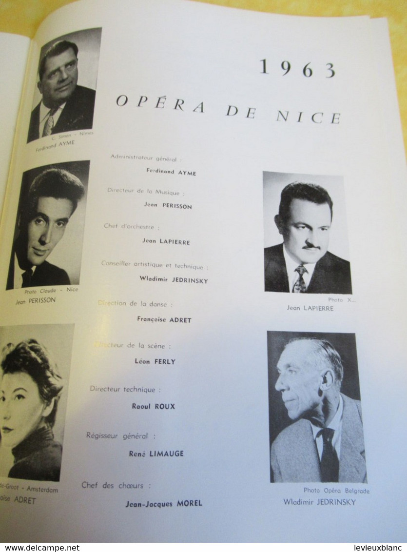 Programme ancien/Opéra de NICE/Centenaire de la création "LES PÊCHEURS de PERLES"/Musique de Georges BIZET/1963  PROG358