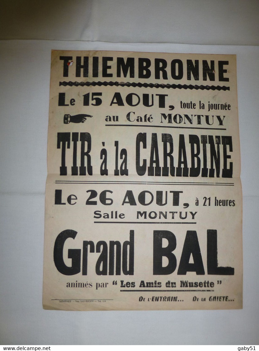 62 Tiembronne, 1962, Tir à La Carabine, Et  Vente Moissonneuse Milwankee, Affiche Ancienne ORIGINALE, Ref 1395  ; A 31 - Afiches