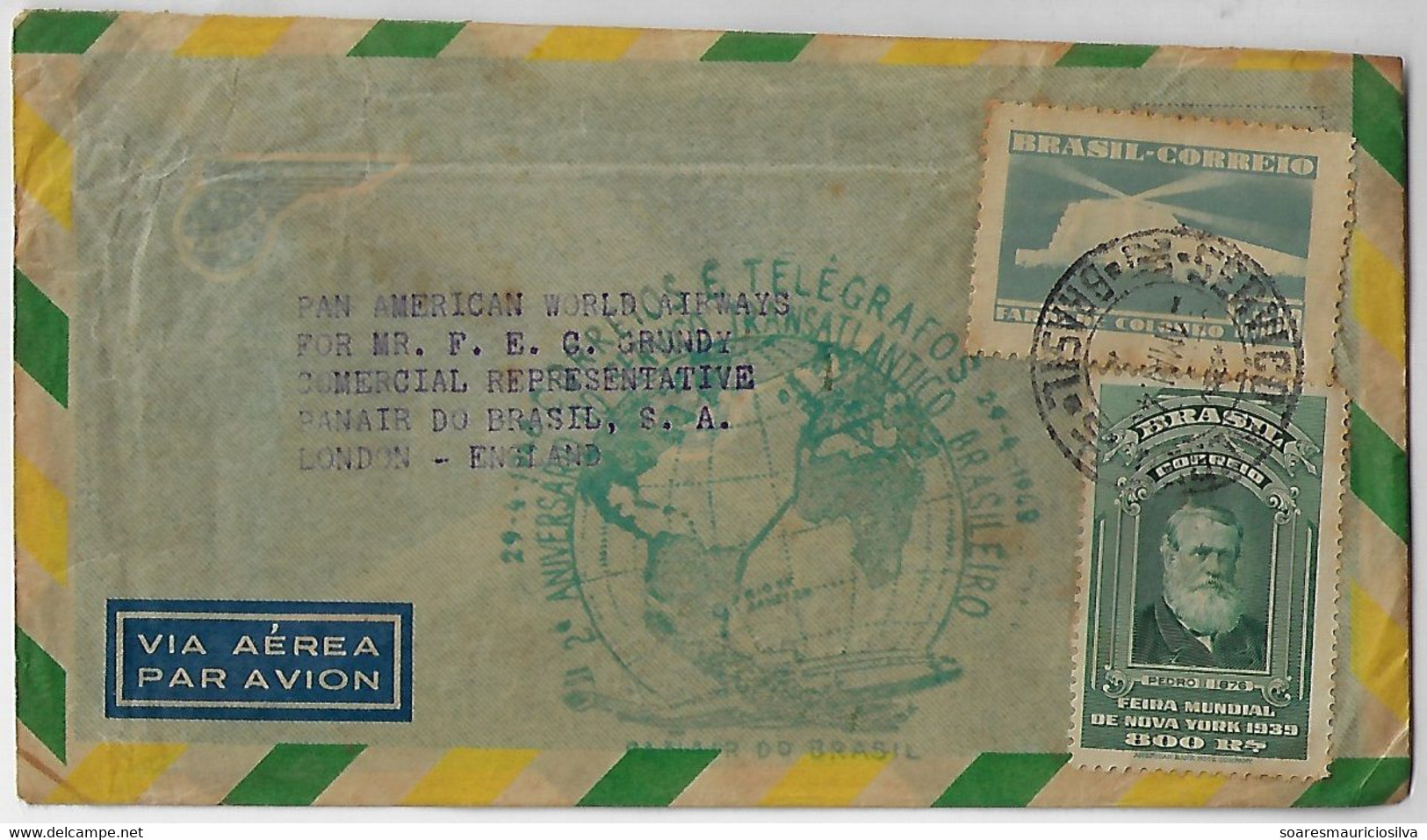 Brazil 1948 Cover Rio De Janeiro To London Great Britain Cancel 2º Year Brazilian Transatlantic Service Panair Airplane - Airmail (Private Companies)