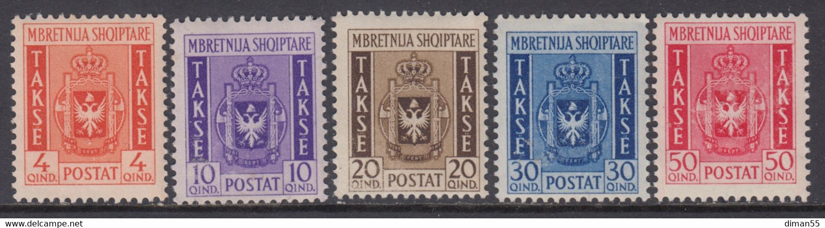 Italy Occ. Albania - Tax Sassone N.1-5 Linguellata - MH* Cv 550 Euro - Albanie