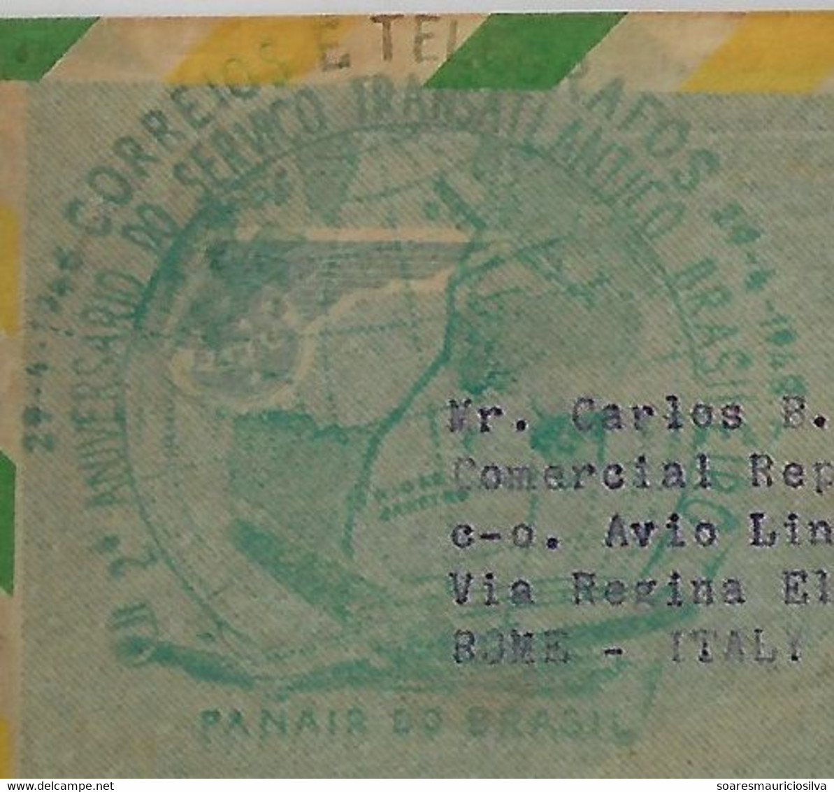 Brazil 1948 Cover Rio De Janeiro To Rome Italy Cancel 2º Year Brazilian Transatlantic Service Panair Airplane - Posta Aerea (società Private)