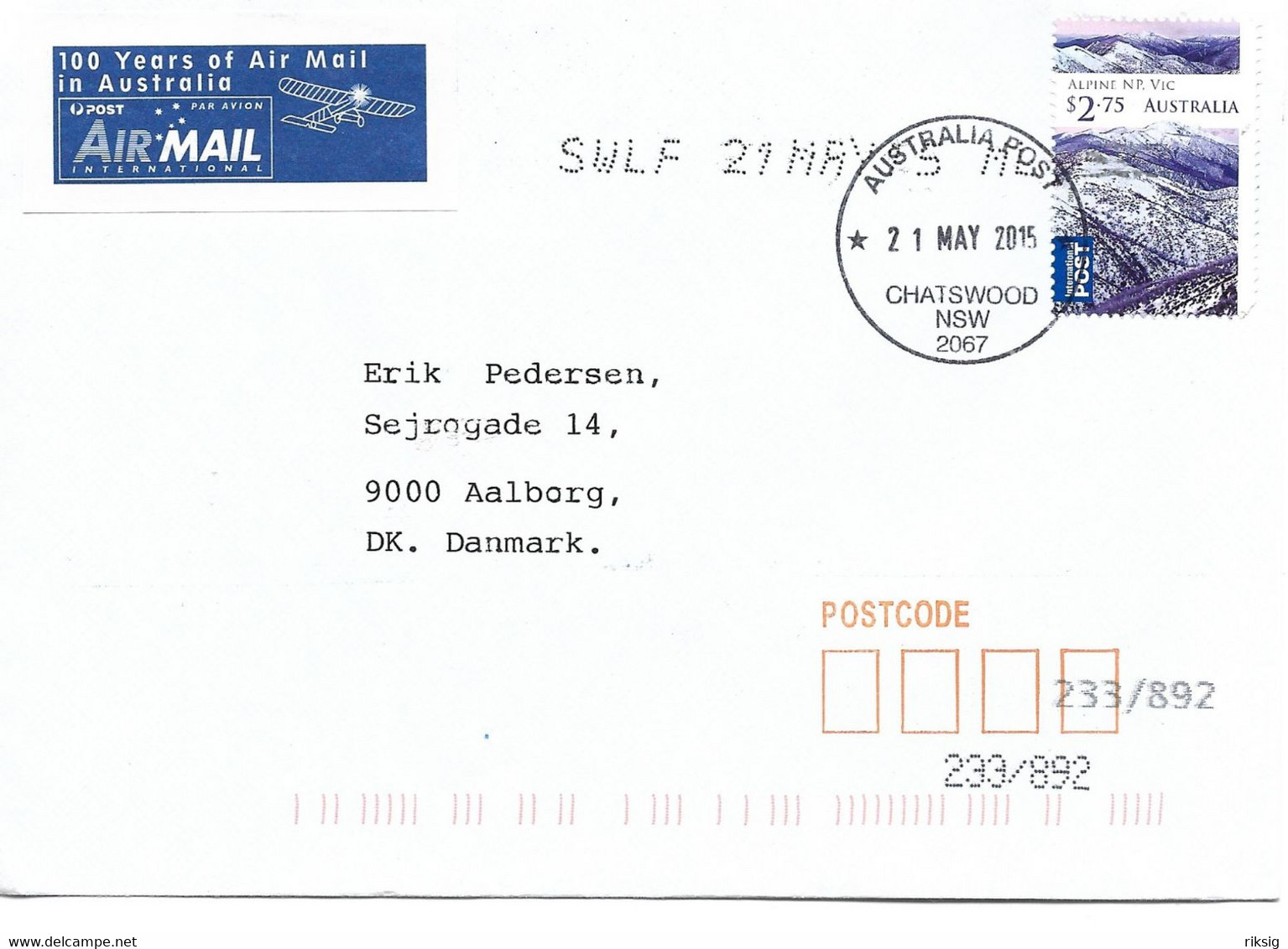 Australia   Airmail. Cover Sent To Denmark.  H-1936 - Brieven En Documenten