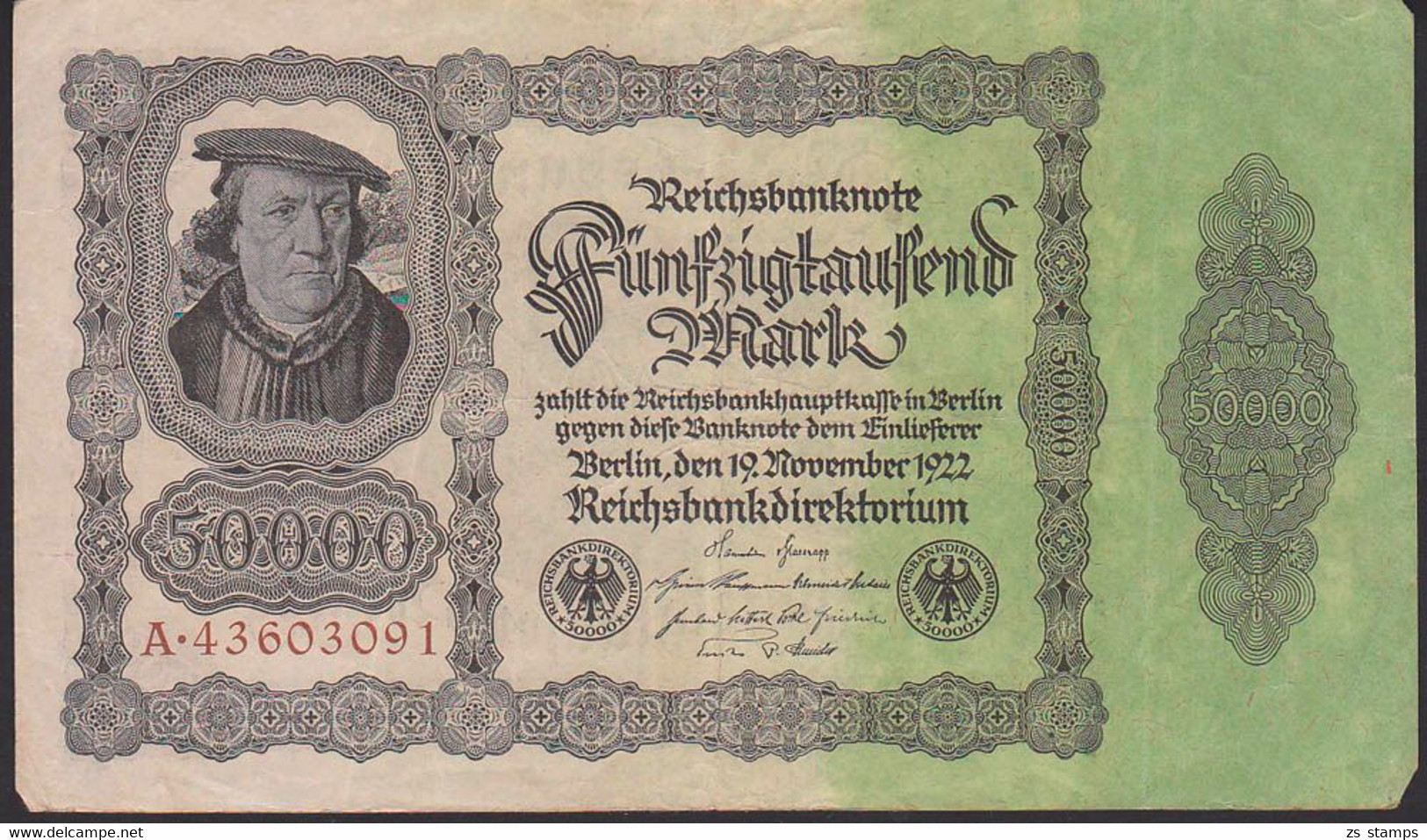 Germany Inflationsgeld 50.000 Mark Reichsbanknote A, 19. November 1922, Rosenberg 79 - 50000 Mark