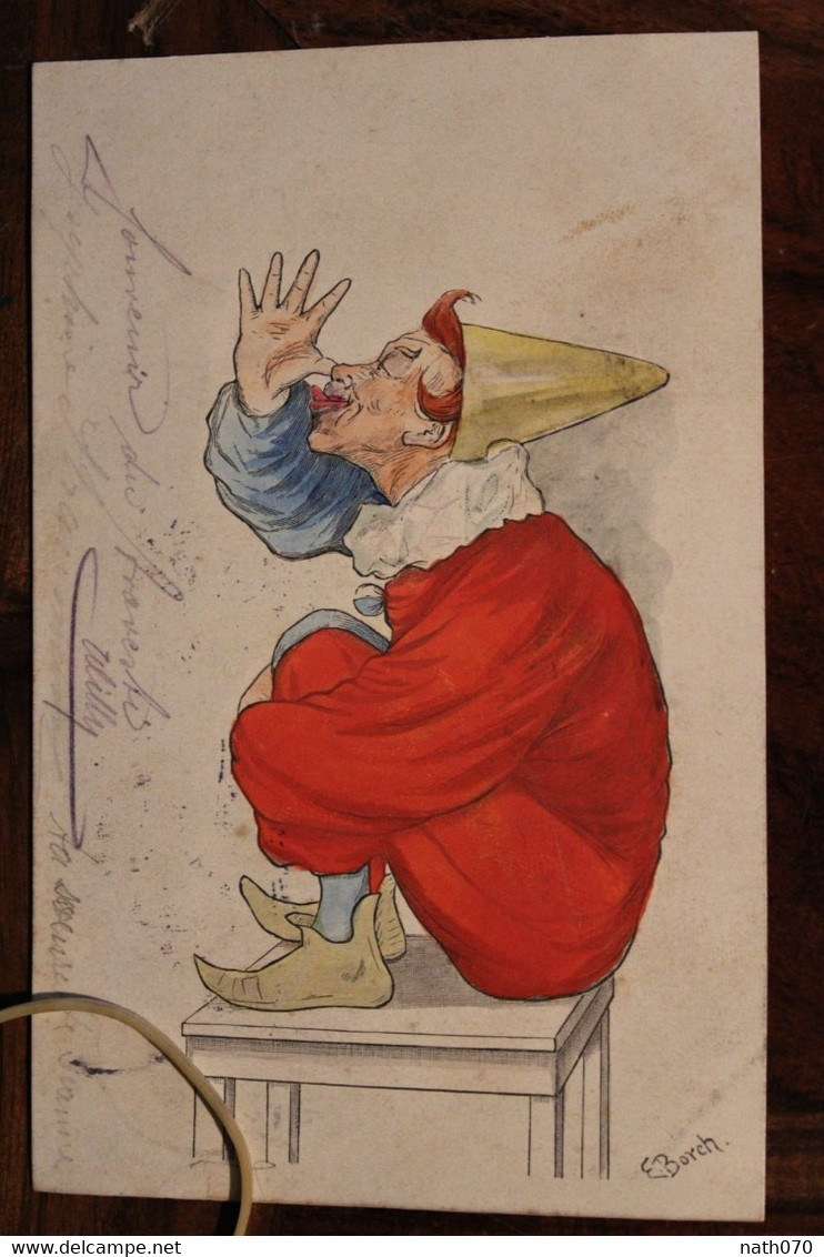 AK 1897 CPA Clown Dessin Litho Colmar Elsass Alsace Illustrateur E. Borch - Other & Unclassified