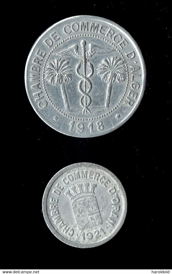 ALGERIE - ALGER - ORAN - CHAMBRE DE COMMERCE - 10 CTS ALGER TTB+ 1918 - 5 CTS ORAN TB+ 1921 - Algerije