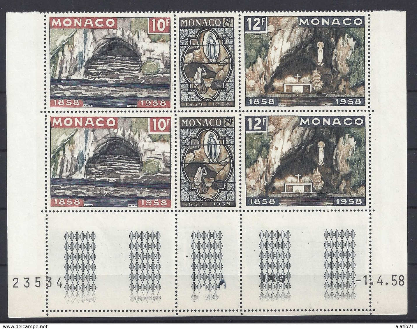 MONACO - N° 496/8 - APPARITIONS De LOURDES - Bloc De 6 COIN DATE - NEUF SANS CHARNIERE - 1/4/58 - Nuevos