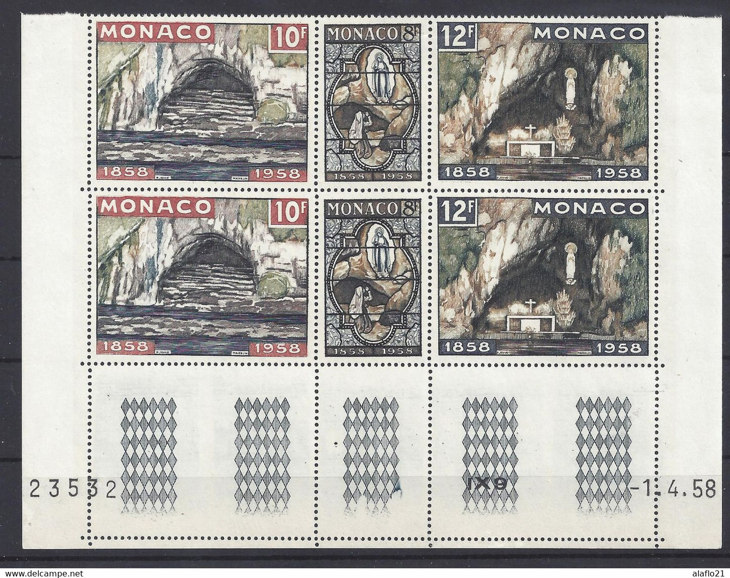 MONACO - N° 496/8 - APPARITIONS De LOURDES - Bloc De 6 COIN DATE - NEUF SANS CHARNIERE - 1/4/58 - 1 Trait - Nuevos