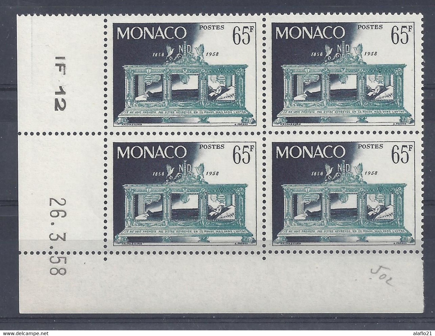 MONACO - N° 502 - APPARITIONS De LOURDES - Bloc De  COIN DATE - NEUF SANS CHARNIERE - 26/3/58 - Nuevos