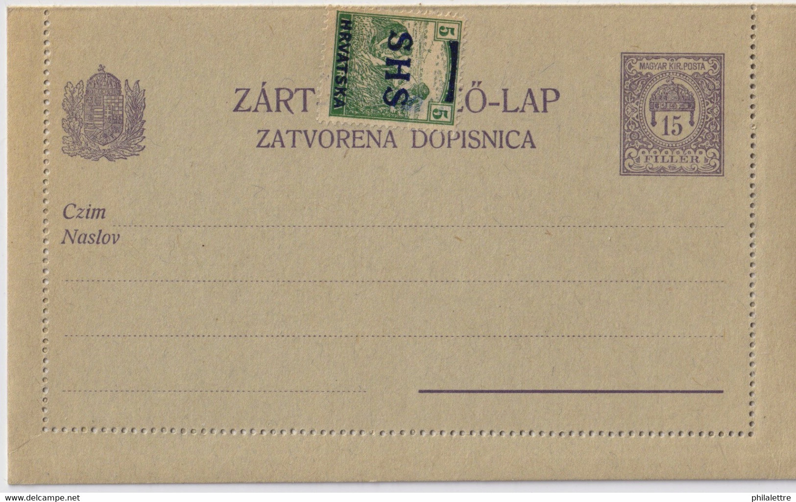 HONGRIE / HUNGARY / YOUGOSLAVIE - 1917 Mi.K32 15 Kr Kartenbrief - Neuve / Mint - Interi Postali
