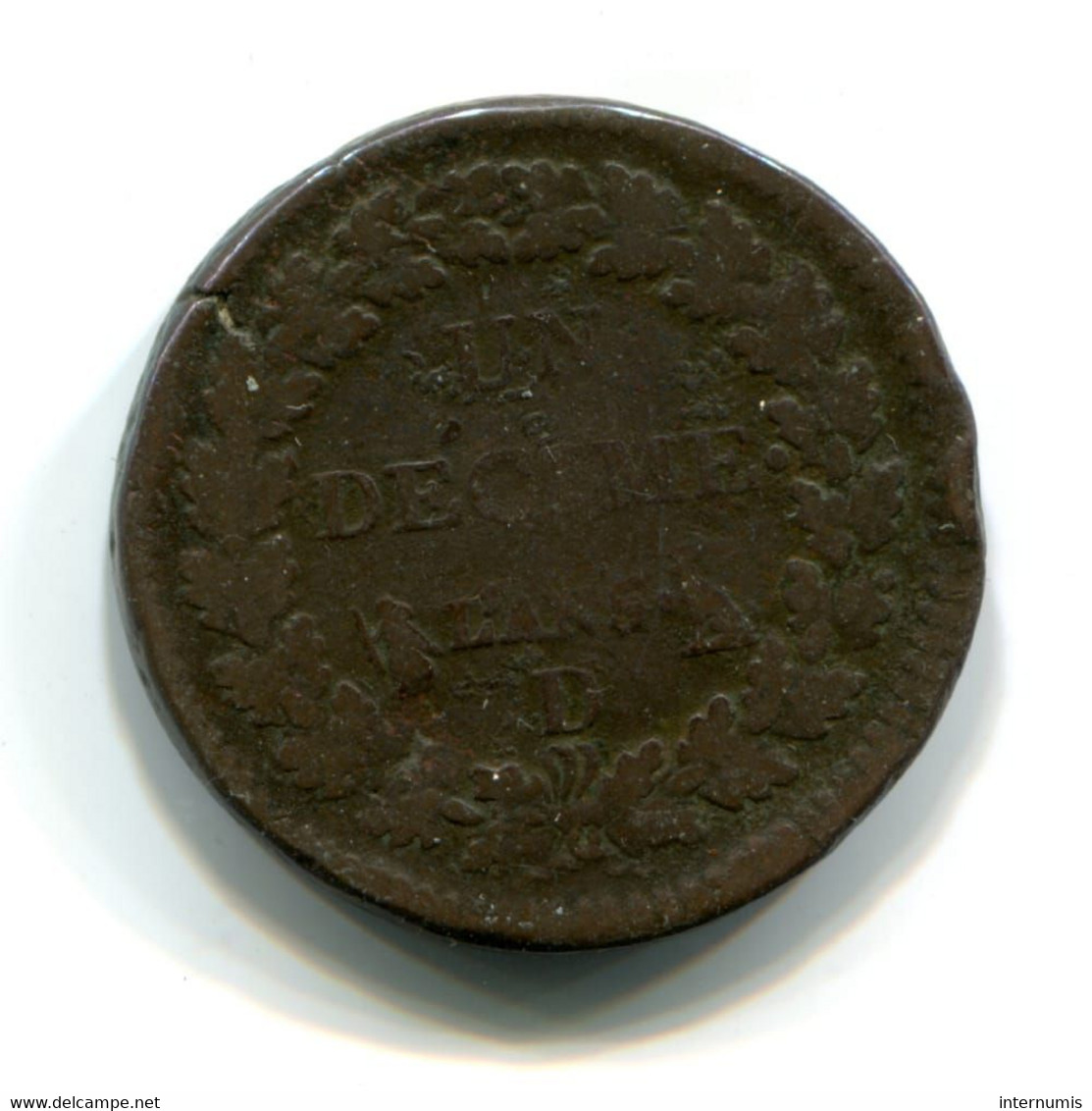 France, 1 Decime, An 5 - D, Dupré, Cuivre (Copper), LYON, TB (VF), KM€#644, G.187, F.129/8 - 1795-1799 Directorio