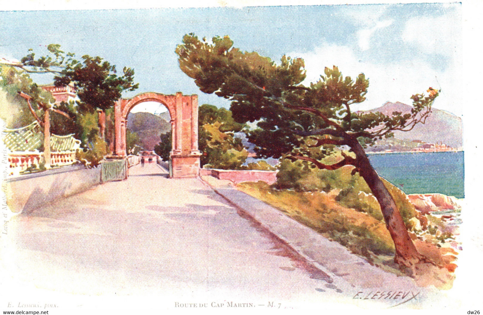 Illustration E. Lessieux, Route Du Cap Martin (Alpes-Maritimes) Chocolats & Thé De La Cie Coloniale - Carte Non Circulée - Lessieux