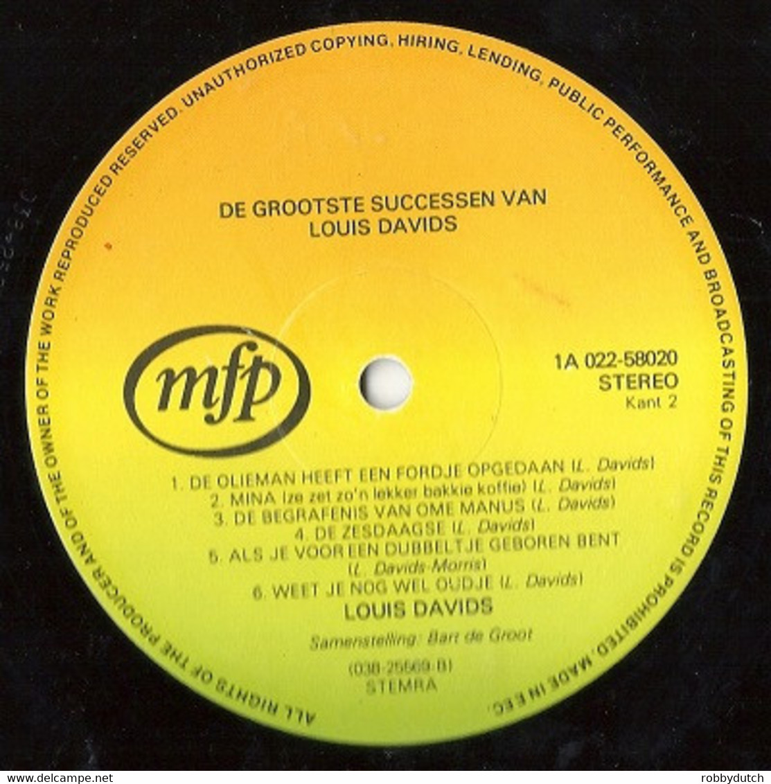* LP * DE GROOTSTE SUCCESSEN VAN LOUIS DAVIDS (Holland 1980 EX) - Autres - Musique Néerlandaise