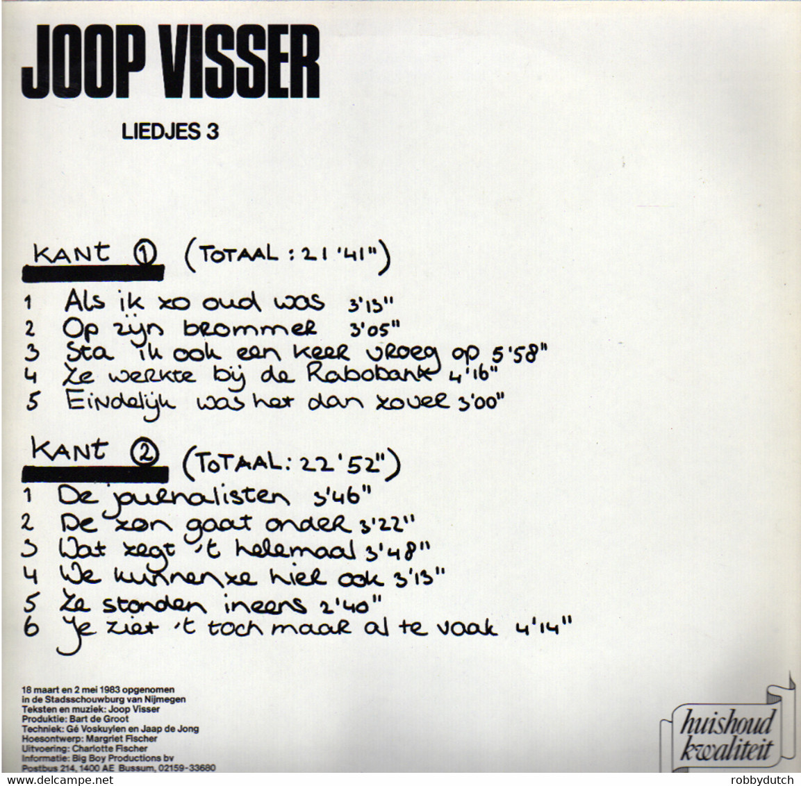 * LP *  JOOP VISSER (Jaap Fischer) - LIEDJES 3 (Holland 1983 EX-) - Andere - Nederlandstalig