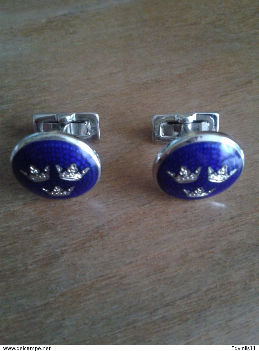 Cufflinks Three Crowns - Coat Of Arms Of Sweden  Skultuna 1607 Very Good Condition - Botones De Cuello & De Puño