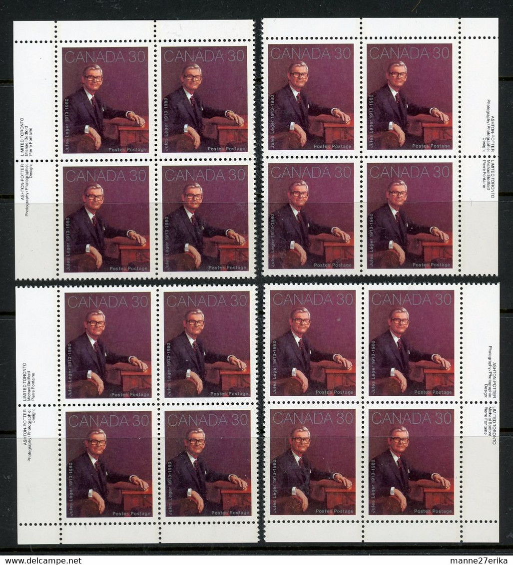 Canada 1982 MNH Plate Blocks Jules Leger - Autres & Non Classés