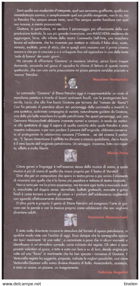 Brochure Di "Gastone" Di Petrolini  Con Massimo Venturiello E Tosca - Programmes