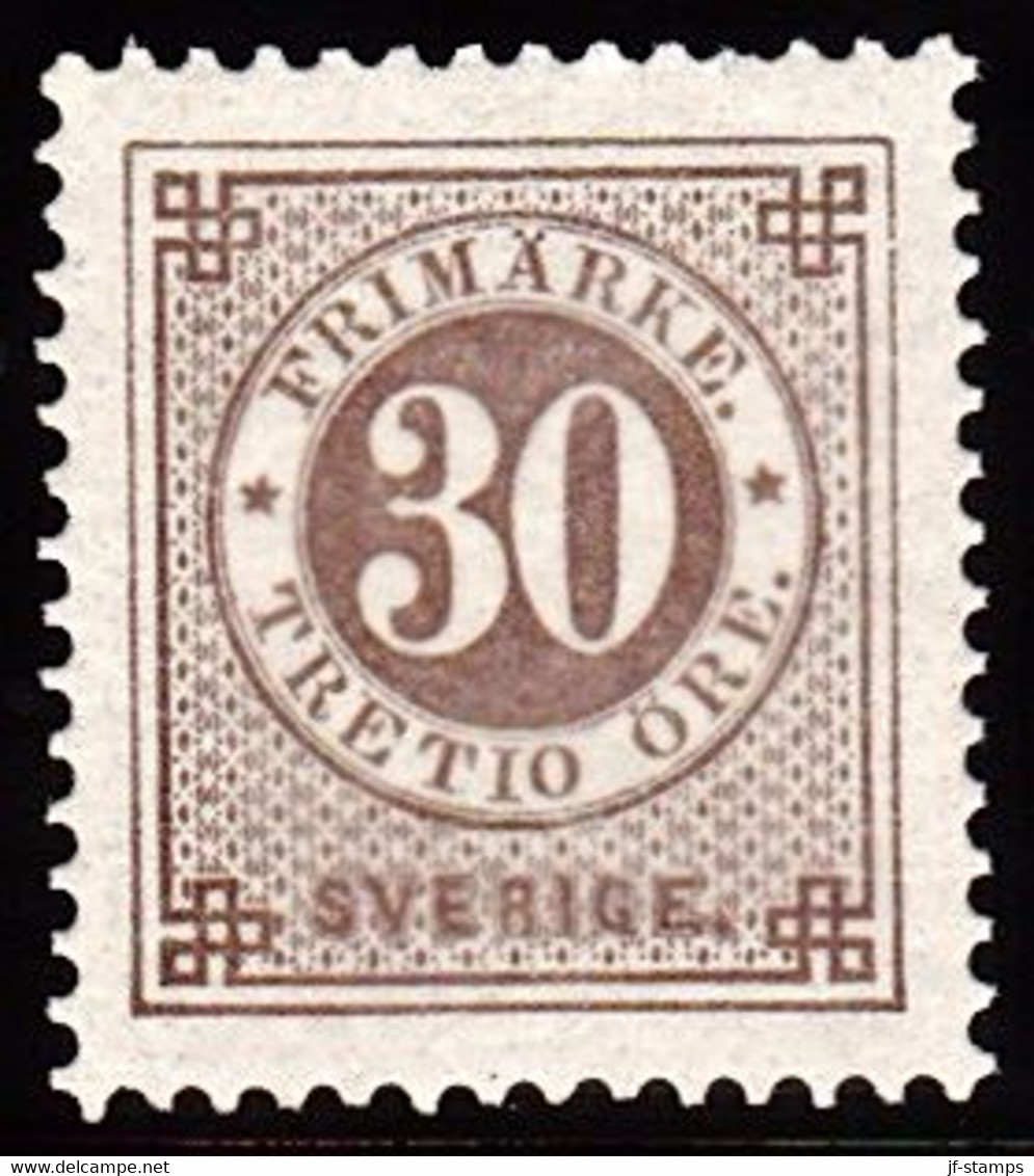 1886. Circle Type. Perf. 13. Posthorn On Back. 30 öre Pale Brown. Beautiful. Scarce In This Qu... (Michel 35) - JF100812 - Ungebraucht