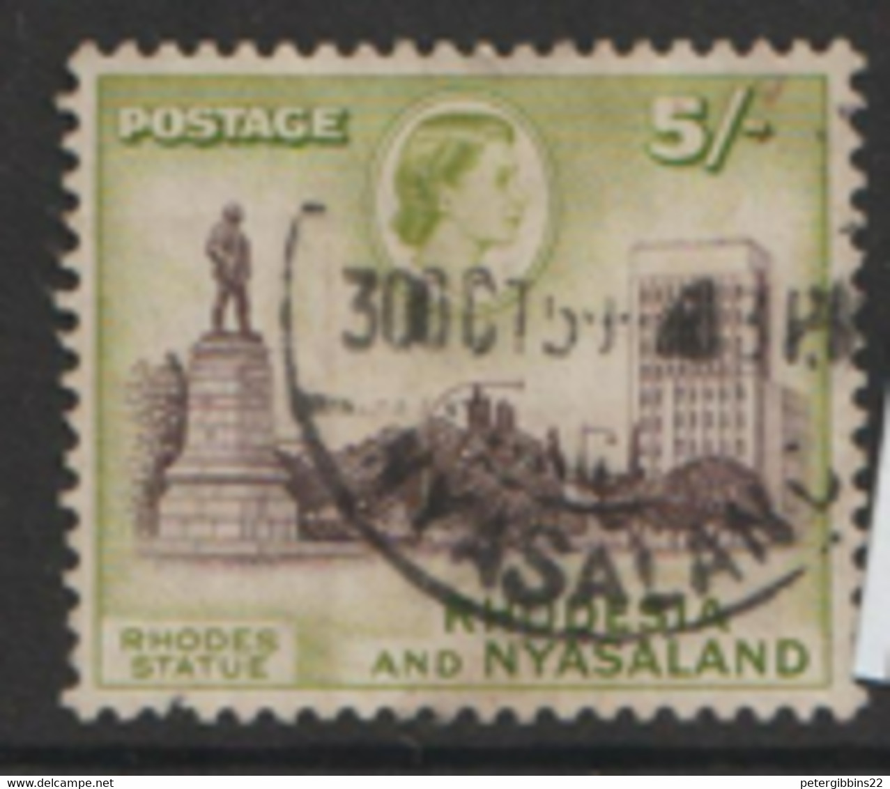 Rhdesia And Nyasaland  1959   SG  29  5/-d   Fine Used - Rhodesia & Nyasaland (1954-1963)