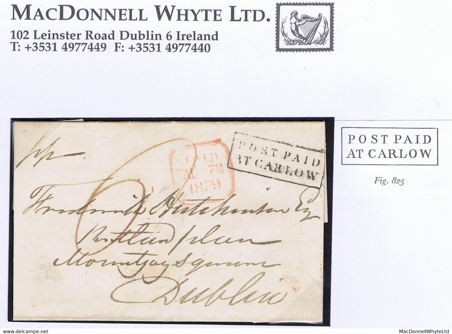 Ireland Carlow 1839 Cover To Dublin Paid '6' With Boxed POST PAID/AT CARLOW, Backstamped CARLOW AU 6 1839 - Vorphilatelie