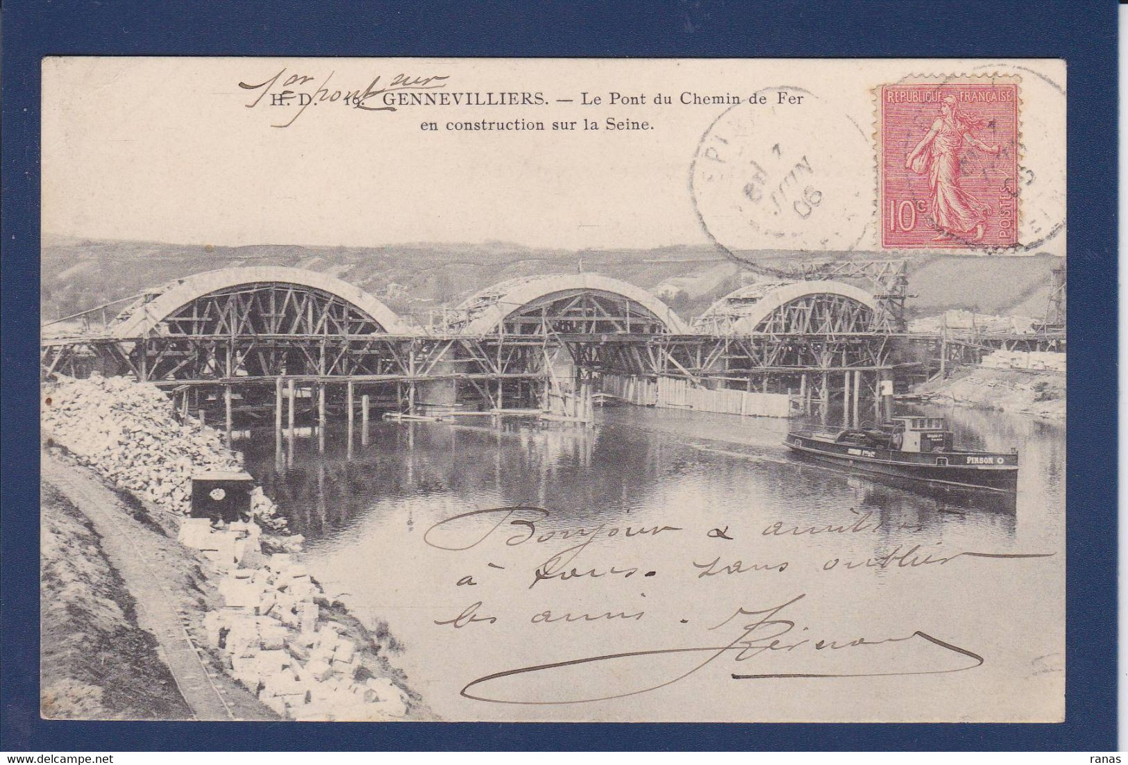 CPA [92] Hauts De Seine > Gennevilliers Construction Du Pont De Chemin De Fer Voir Dos - Gennevilliers