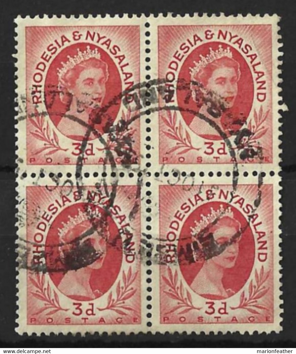 RHODESIA & NYASALAND....QUEEN ELIZABETH II...(1952-22..)........" 1954.."......3d X BLOCK OF 4.......CDS.....VFU.... - Rhodesia & Nyasaland (1954-1963)