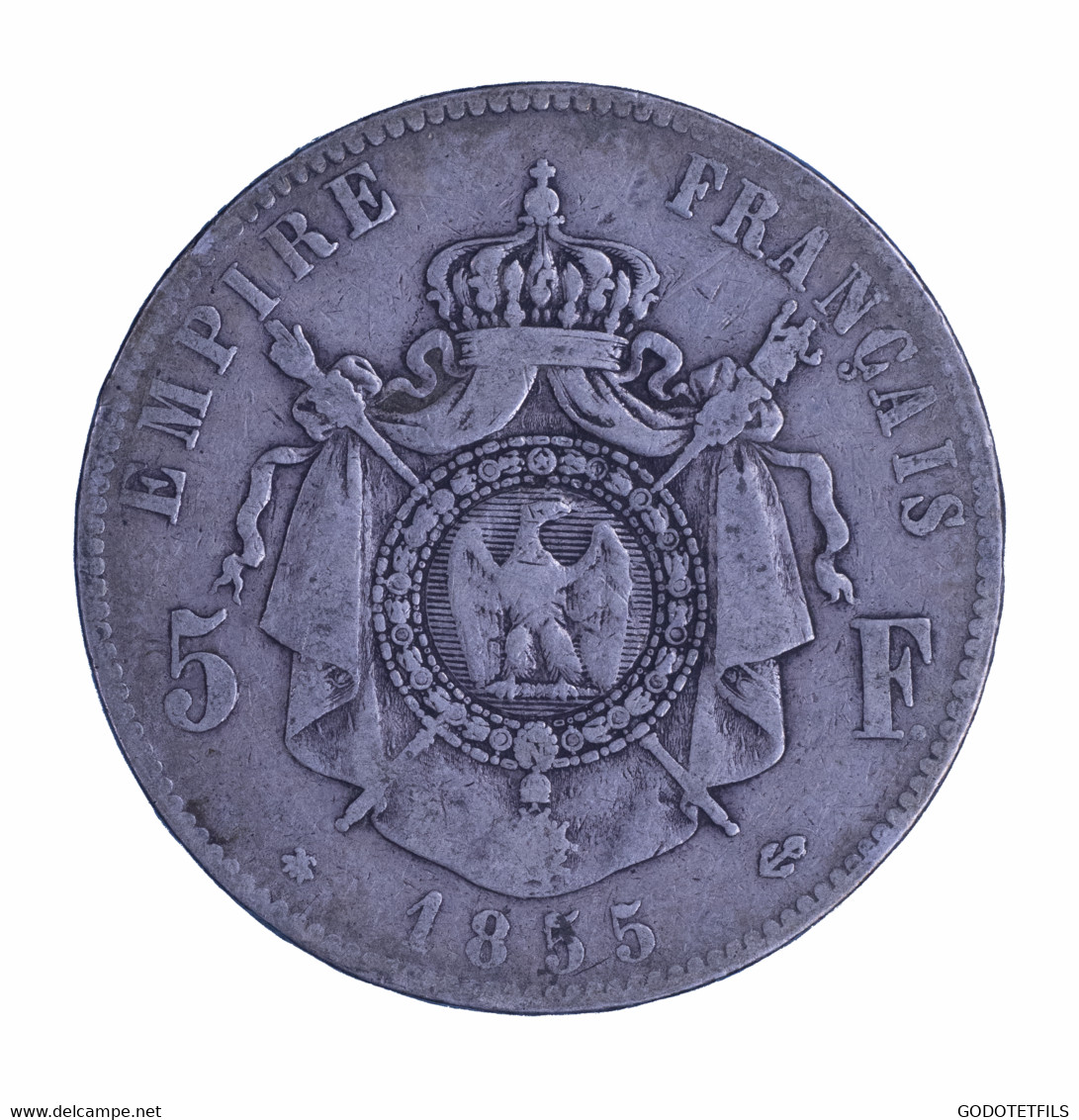 5 Francs Napoléon III, Tête Nue 1855 Strasbourg - 5 Francs
