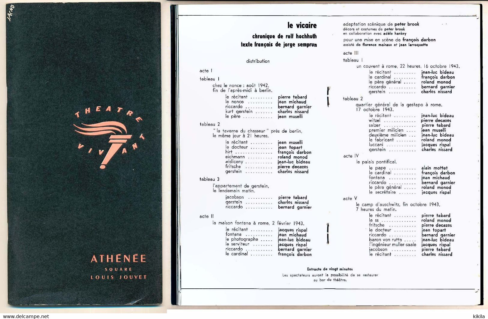 Livret Programme THEATRE VIVANT ATHENEE Le Vicaire Saison 1963-64 Chronique Rolf Hochhuth Texte Jorge Semprun - Programmes