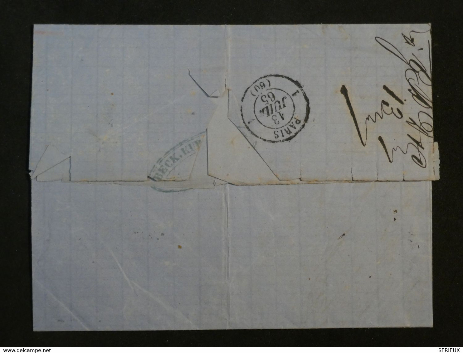 BO15 FRANCE LETTRE 1865 STRASBOURG A PARIS   + N°22 + +AFFRANCH. INTERESSANT++ - 1862 Napoleon III