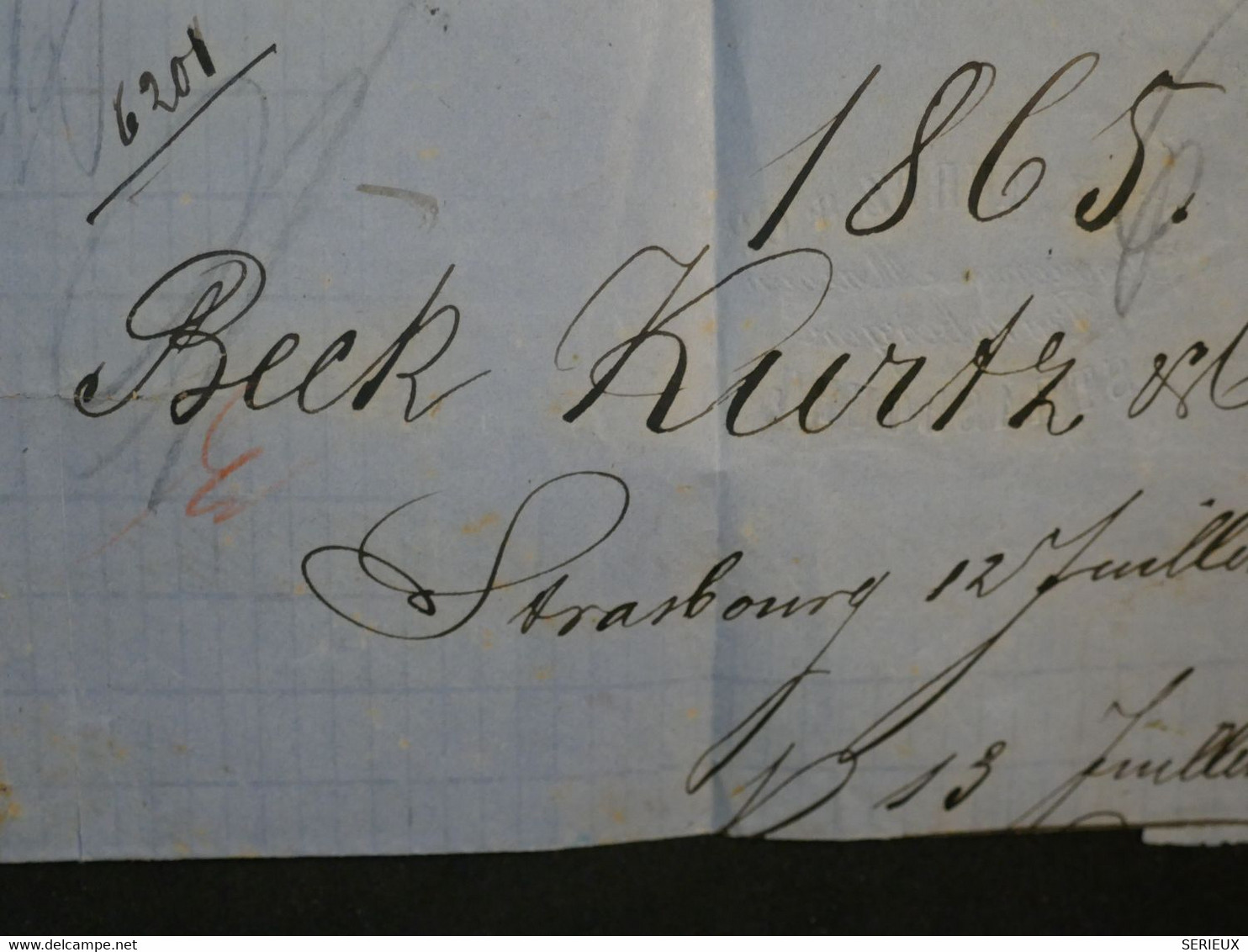 BO15 FRANCE LETTRE 1865 STRASBOURG A PARIS   + N°22 + +AFFRANCH. INTERESSANT++ - 1862 Napoleon III