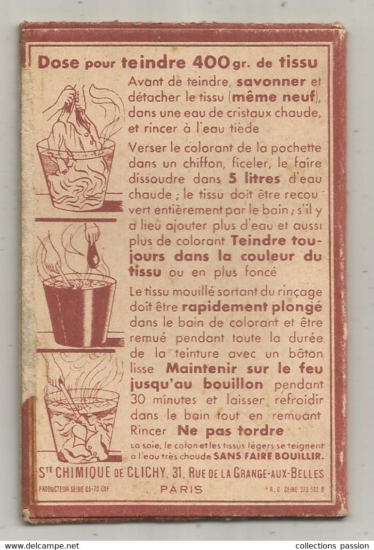 Publicité ,pochette PERE CYGNE, Teinture Pour Tissus,  Grenat ,Sté Chimique De CLICHY, Paris , 2 Scans , Frais Fr 2.45 E - Publicités