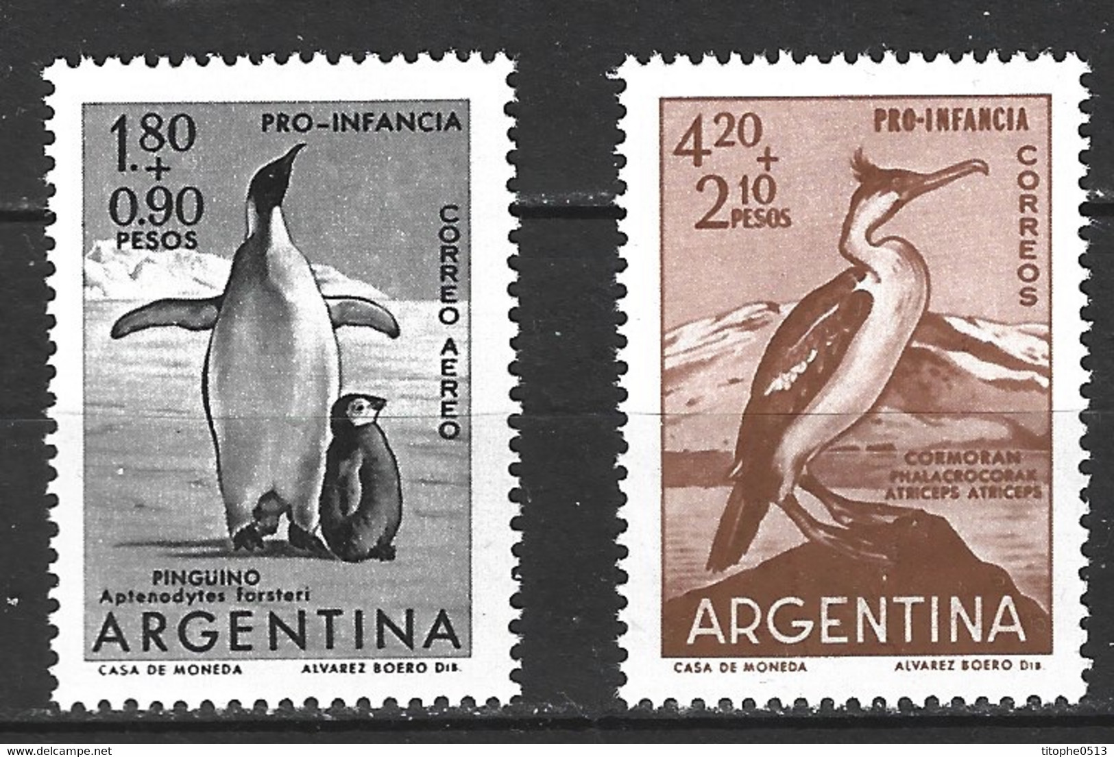 ARGENTINE. N°636 + PA 82 De 1961. Cormoran/Manchot. - Fauna Antártica